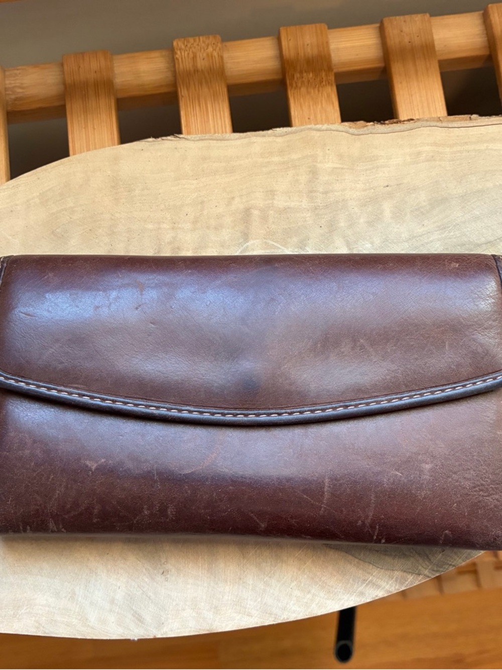 Vintage G.H. Bass Brown Leather Checkbook Wallet Clutch Organizer